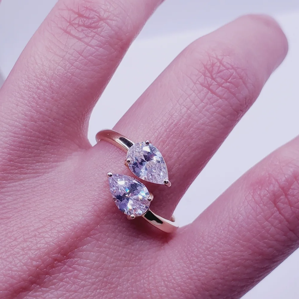 Pear Cut Bypass Ring Yellow Gold | 925 Sterling Silver Ring